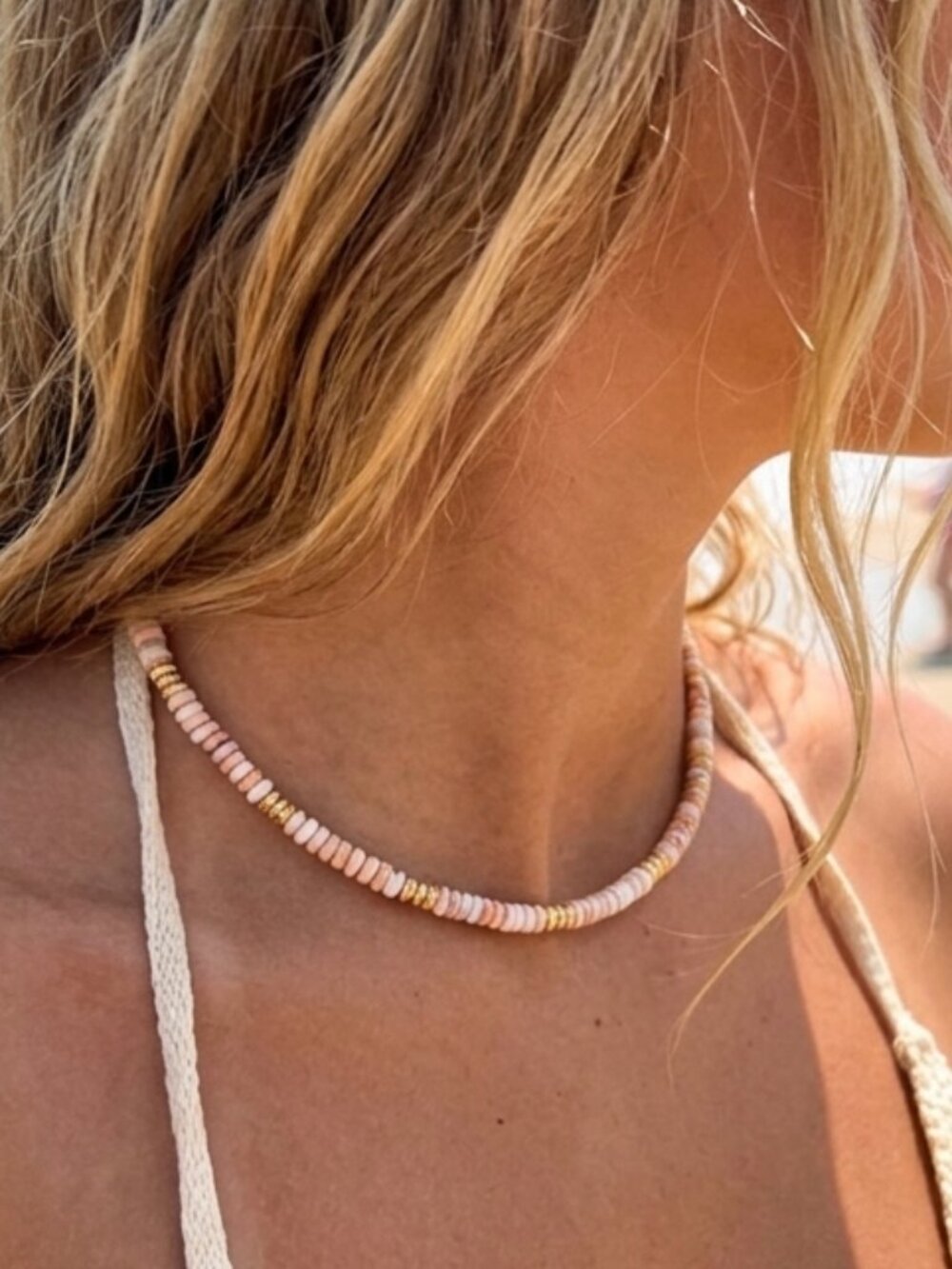 Soft Blush Rhodochrosite Tiny Bead Necklace | Handmade Natural Gemstone Choker